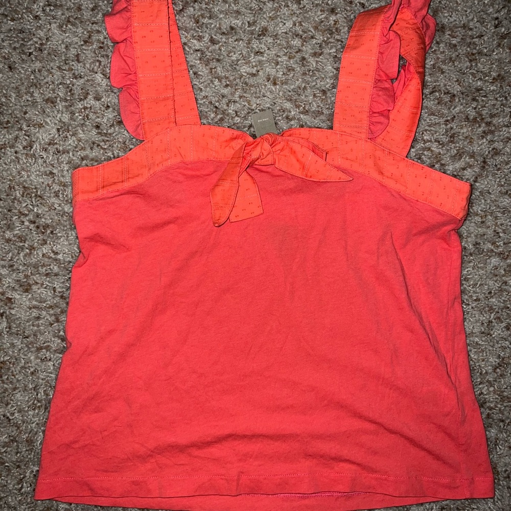 NWT J. Crew Coral Pink Orange Embroidered Trim Bow Boarder Tank Top Medium M